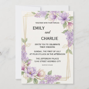 Invitación Boda de magnolia lila en acuarela moderna y elegan