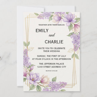 Invitación Boda de magnolia lila en acuarela moderna y elegan
