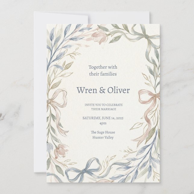 Invitación Boda de Magnolia Verde Azul (Anverso)