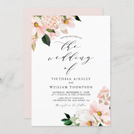 Invitación Boda de Magnolias Rosadas e Hidrangeas de Rubor