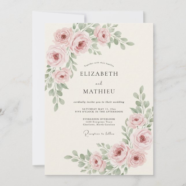 Invitación Boda de Malva Oliva Peonía (Anverso)