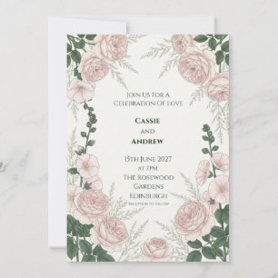 Invitación Boda de Malvarrosa Escocesa Jardín Heirloom