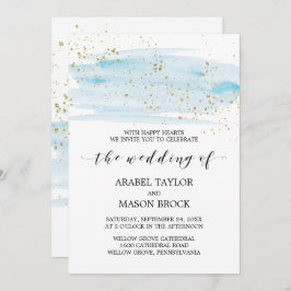 Invitación Boda de manchas de color azul y oro