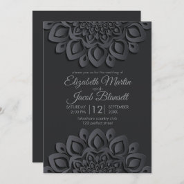 Invitación Boda de Mandala en papel negro contemporáneo