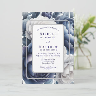 Invitación Boda de manía azul y rosas blancas