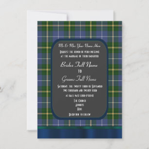 Invitación Boda de manitas de tartán azul y verde