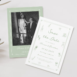 Invitación Boda de mano blanca y verde para salvar la fecha