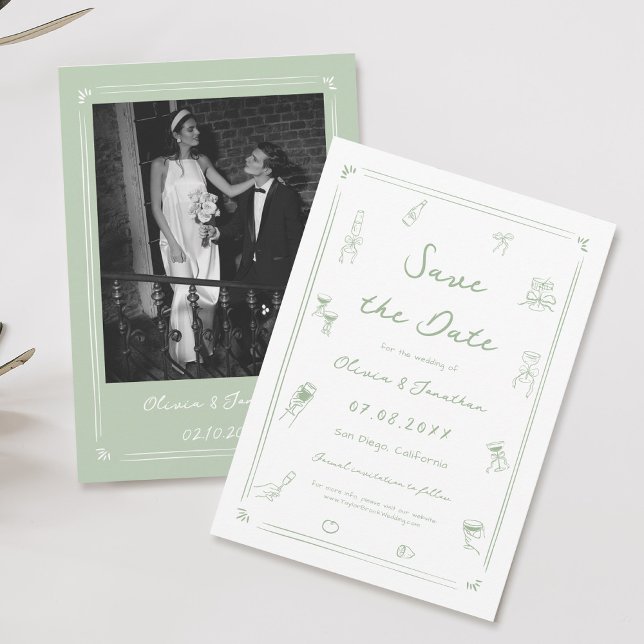 Invitación Boda de mano blanca y verde para salvar la fecha (Subido por el creador)