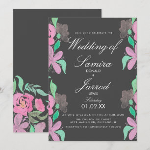 Invitación Boda de Mano de Acuarela Rosa Verde