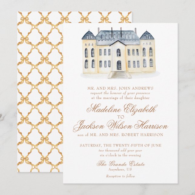 Invitación Boda de Mano de Agua Inglés (Anverso / Reverso)