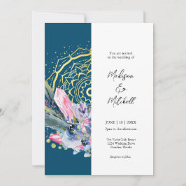 Invitación Boda de Mano de Oro Mandala Cristal Rosa Boho