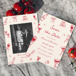 Invitación Boda de mano roja salva la foto de la fecha