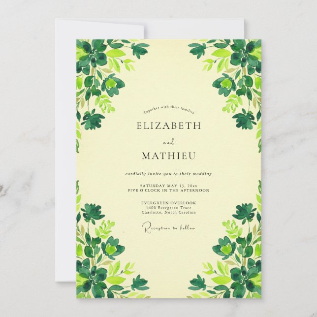 Invitación Boda de Mantequilla Chartreuse Trébol Eucalipto (Anverso)