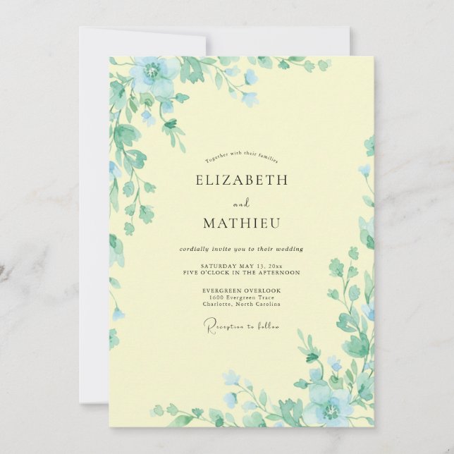Invitación Boda de Mantequilla Espuma de Mar Follaje Eucalipt (Anverso)