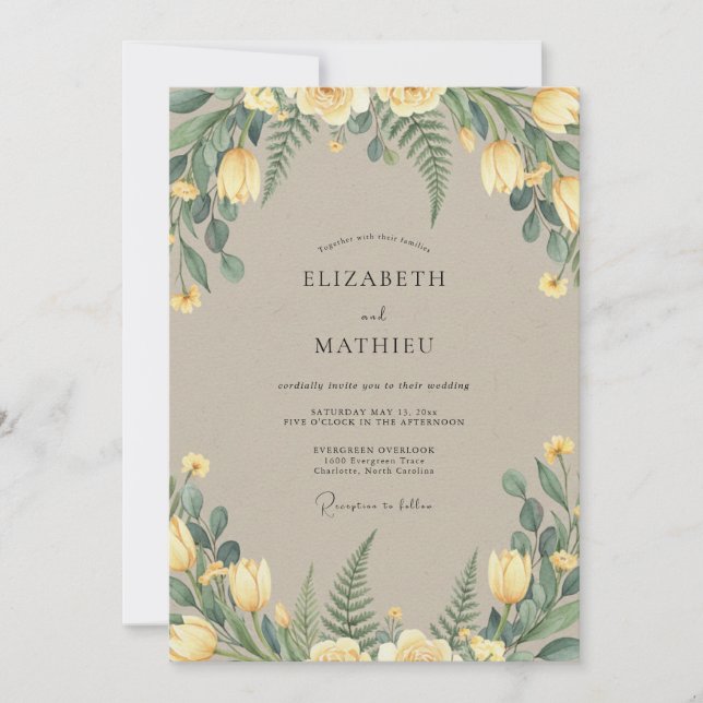 Invitación Boda de Mantequilla Hoja Gris (Anverso)