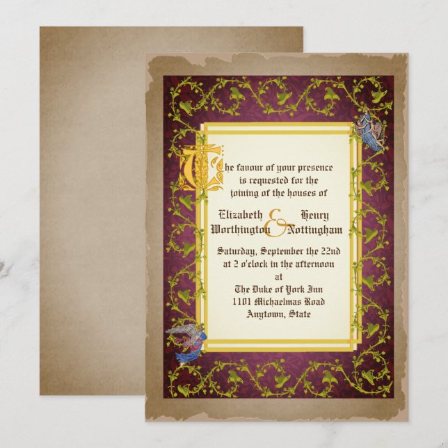 Invitación Boda de manuscritos ilustrados medievales de Mock  (Anverso / Reverso)