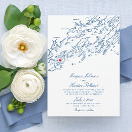 Invitación Boda de Mapa de la Marina Elegante de la Bahía de