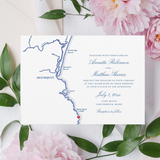 Invitación Boda de Mapa de la Marina Elegante de Ogunquit Mai (Subido por el creador)