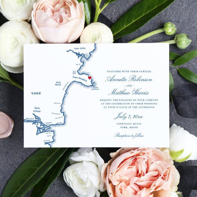 Invitación Boda de Mapa de la Marina Elegante de York Maine (These York )