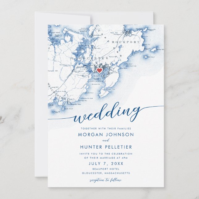 Invitación Boda de mapa de MAMÁES de gloucester moderado (Anverso)