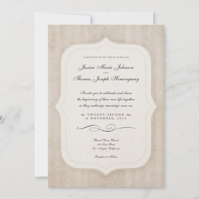 Invitación Boda de mapa personalizado de crema de encanto de  (Anverso)