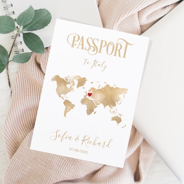 Invitación Boda de mapas de Italia Pasaporte de oro de destin (Subido por el creador)