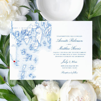 Invitación Boda de mapas de la Marina Maine en el puerto de B