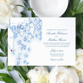 Invitación Boda de mapas de la Marina Maine en el puerto de B