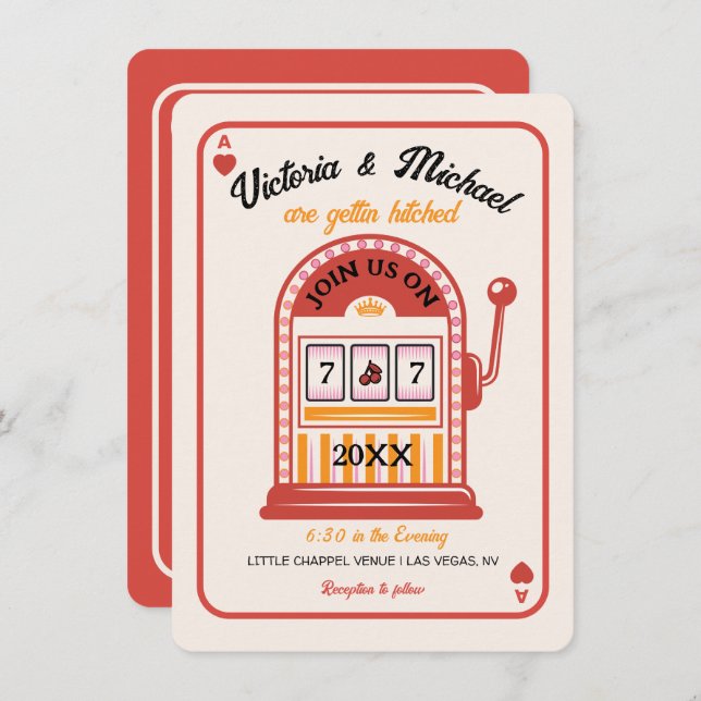 Invitación Boda De Máquina De Ranura De Mod Retro (Anverso / Reverso)