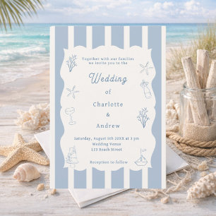 Invitación Boda de mar playa costera azul polvoriento marfil