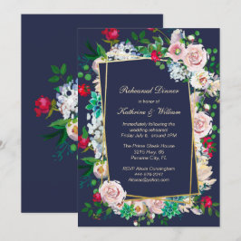 Invitación Boda de marco azul y floral Ensayo de cena
