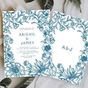Invitación Boda de marco botánico azul de época