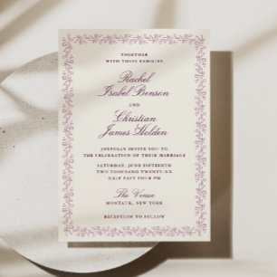 Invitación Boda de Marco Botánico de Color Malva Ciruela