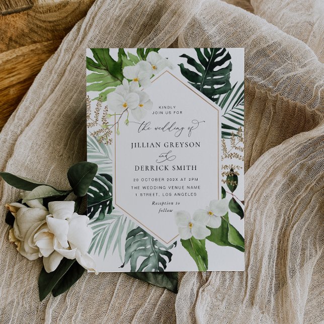 Invitación boda de marco botánico de vegetación tropical (Subido por el creador)