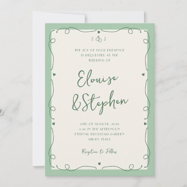 Invitación Boda de marco caprichoso con mano de cosecha franc (Anverso)