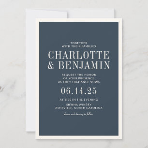 Invitación Boda de marco de borde azul clásico elegante