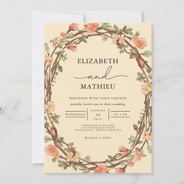 Invitación Boda de marco de burbujas de twig rústico (Anverso)