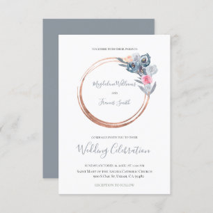Invitación boda de marco de círculo color azul polvoriento y