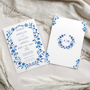 Invitación Boda de marco de color azul floral