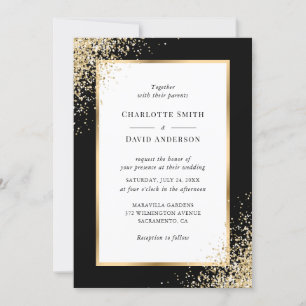 Invitación Boda de marco de confetti de oro negro