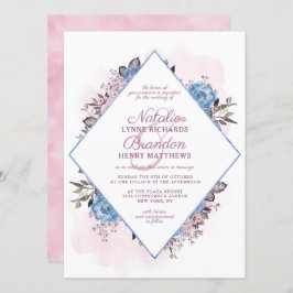 Invitación Boda de marco de diamante azul y rosa de encanto p