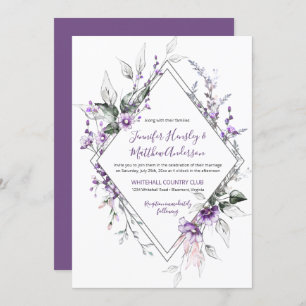 Invitación Boda de marco de diamante morado y Rubor  