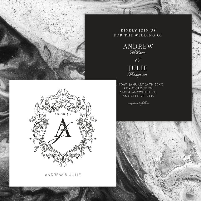 Invitación Boda de marco de escudo blanco y negro (Subido por el creador)
