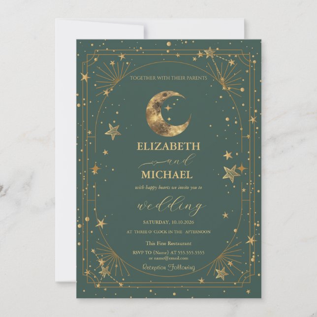 Invitación Boda de Marco de Estrellas de Luna Celeste (Anverso)
