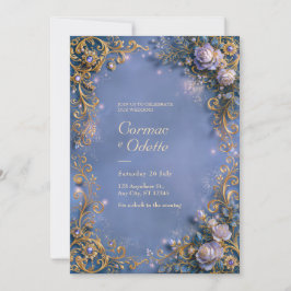 Invitación Boda de Marco de Filigrana Dorada Flor de Periwink