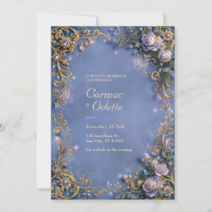Invitación Boda de Marco de Filigrana Dorada Flor de Periwink