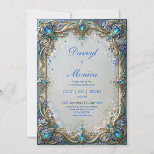 Invitación Boda de Marco de Filigrana Dorada Joya Teal