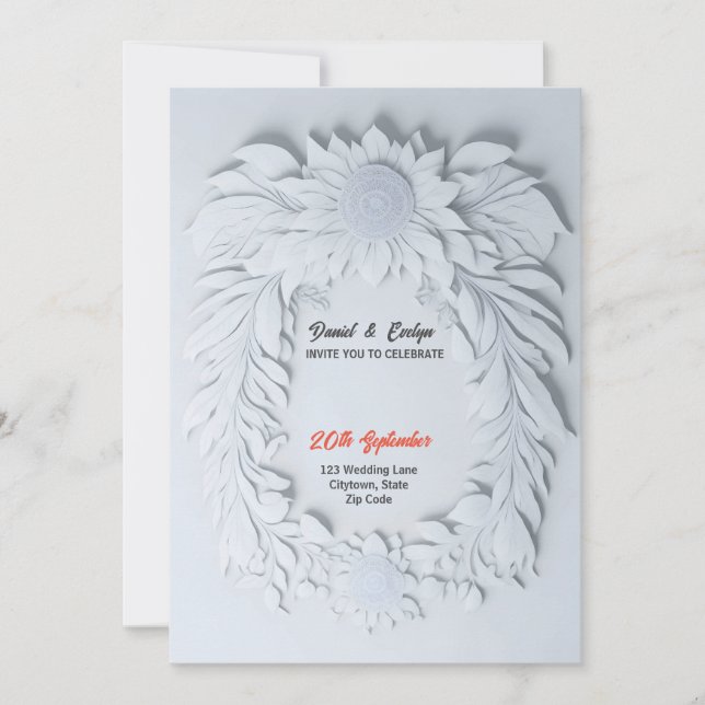 Invitación Boda de marco de flor blanco 3d (Anverso)