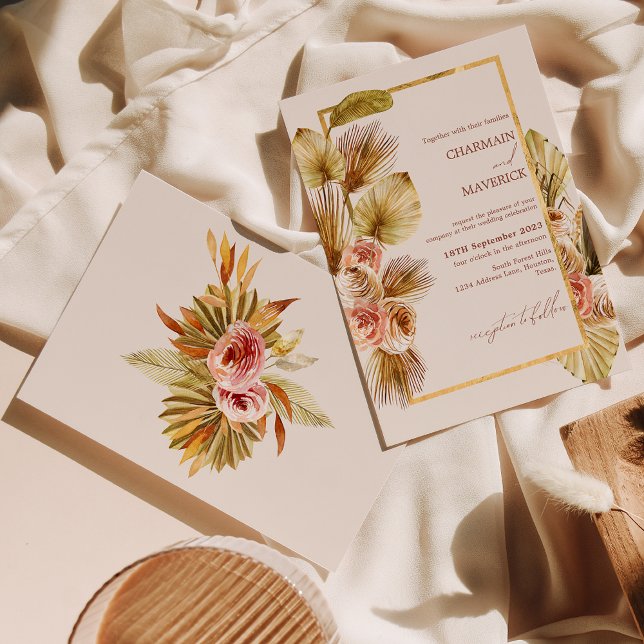 Invitación Boda de marco de flores secas bohemias (Subido por el creador)