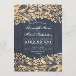 Invitación Boda de marco de follaje de oro elegante vintage